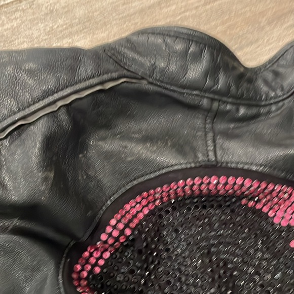 Harley Davidson Leather Riding Jacket with pink Skull detail on back SZ 2XL - Picture 9 of 10